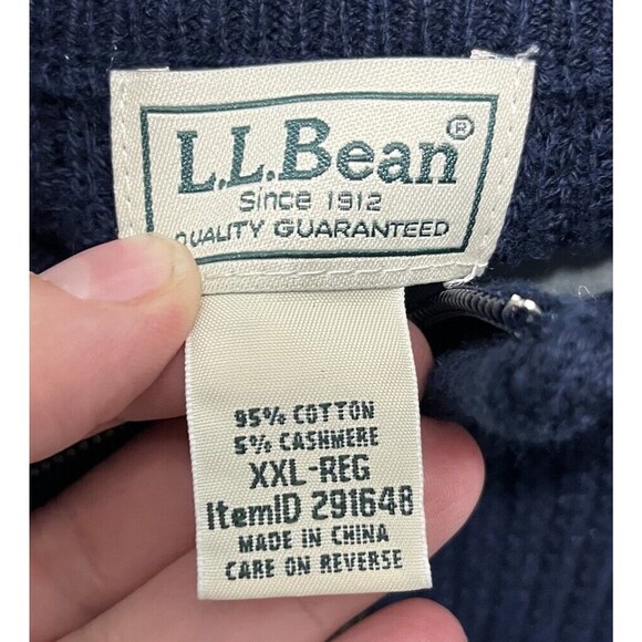 LL Bean Mens XXL Blue Cotton Cashmere Blend Quarter Zip Pullover Sweater Grandpa - Picture 2 of 5